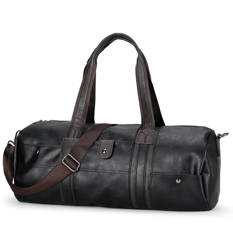 

2019 Hot Men's Large Capacity PU Leather Sports Bag Gym Bag Fitness Travel Shoulder Handbag Male Bag Black Brown sac de sport