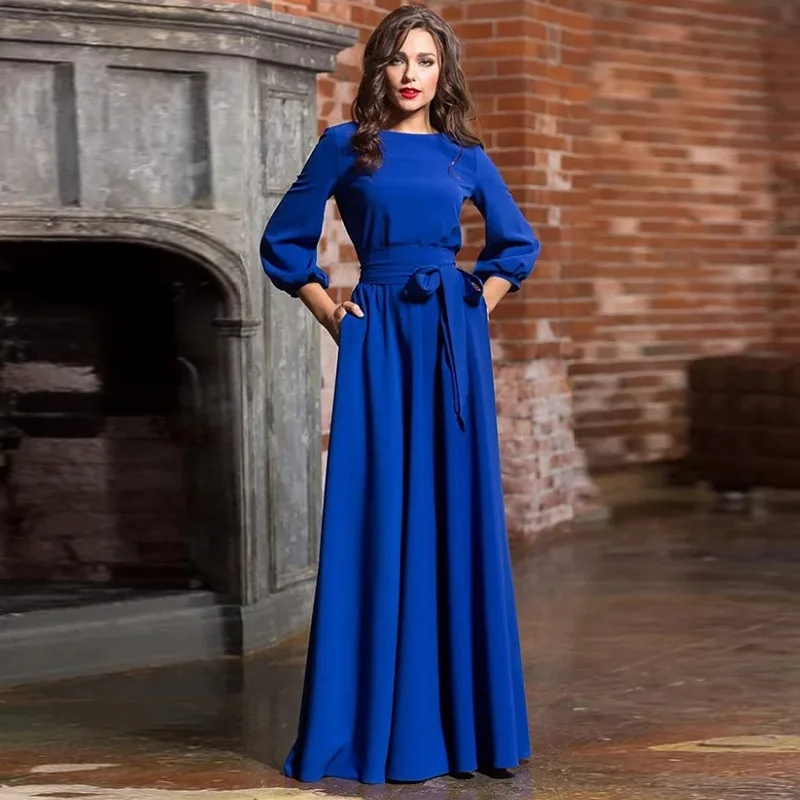 

Bohemian Women Long Dress Plus Size 2019 Slim Vestidos Vintage Three Quarter Lantern Sleeve Casual Dress Vestidos 5XL CR6498b