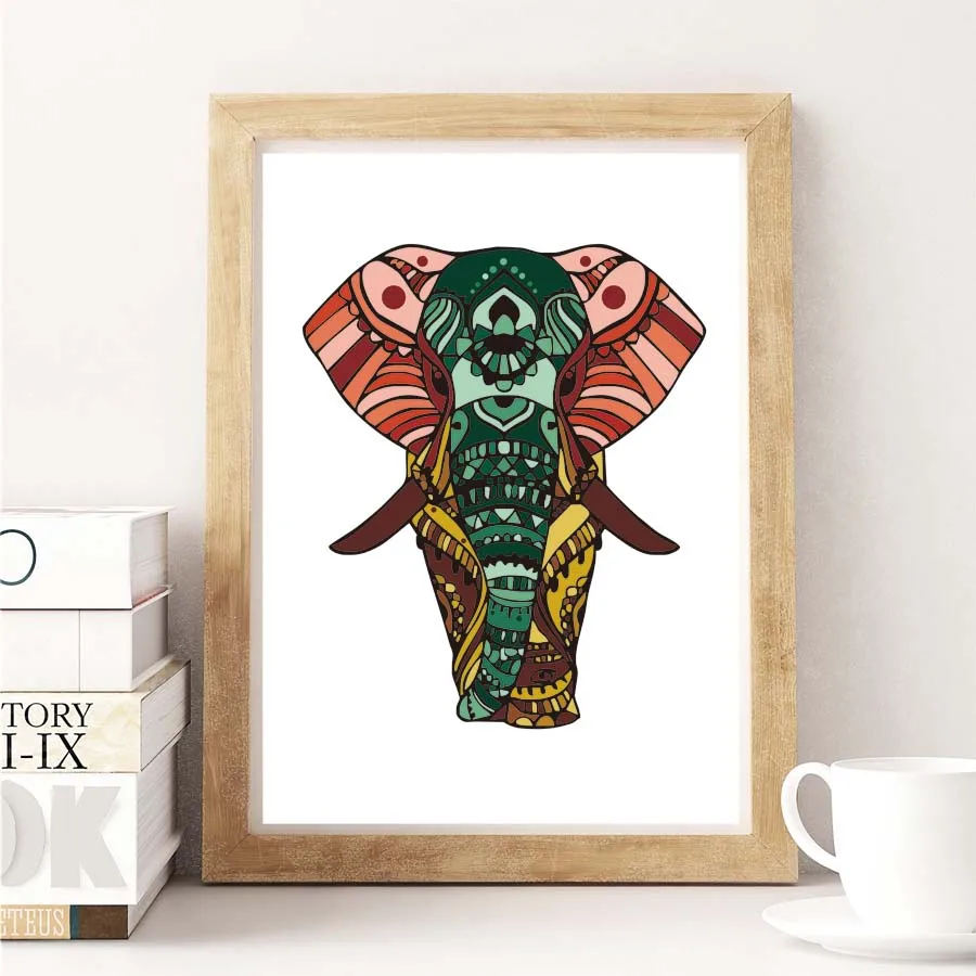 Modern Kartun Hewan Gajah India Kanvas Seni Lukisan Cetak Poster A4