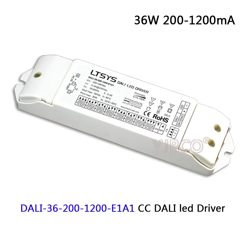 

LTECH CC led Dimming Driver;DALI-36-200-1200-E1A1;AC200-240V input; 36W 200-1200mA DALI (IEC62386),Push DIM CC led Driver power