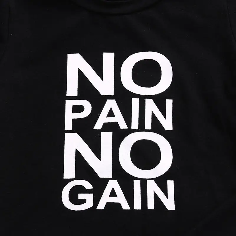 Комплект одежды для маленьких мальчиков футболка с надписью «No pain no gain» топ с короткими рукавами и штаны комплект одежды для мальчиков из 2 предметов