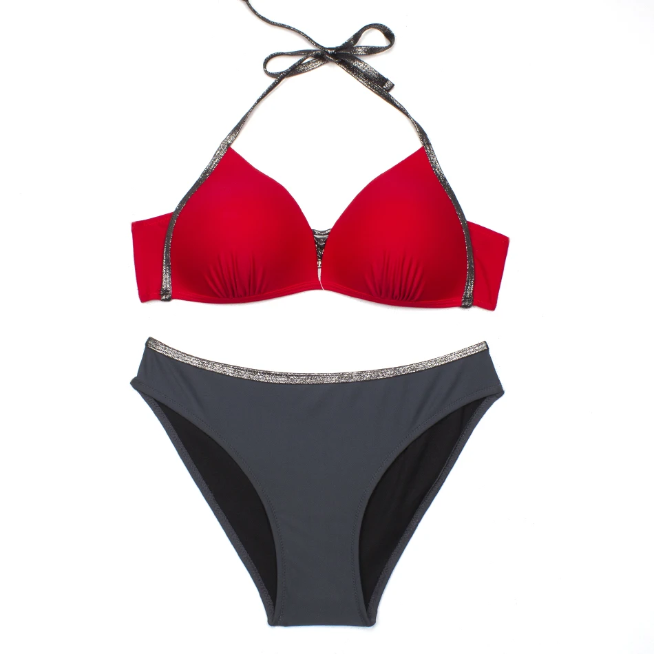 ESSV Red Patchwork Bikini Set Women Push Up Swimsuit Padded Swimwear Halter Summer Swimming Suit Bather Beachwear Biquini XXL