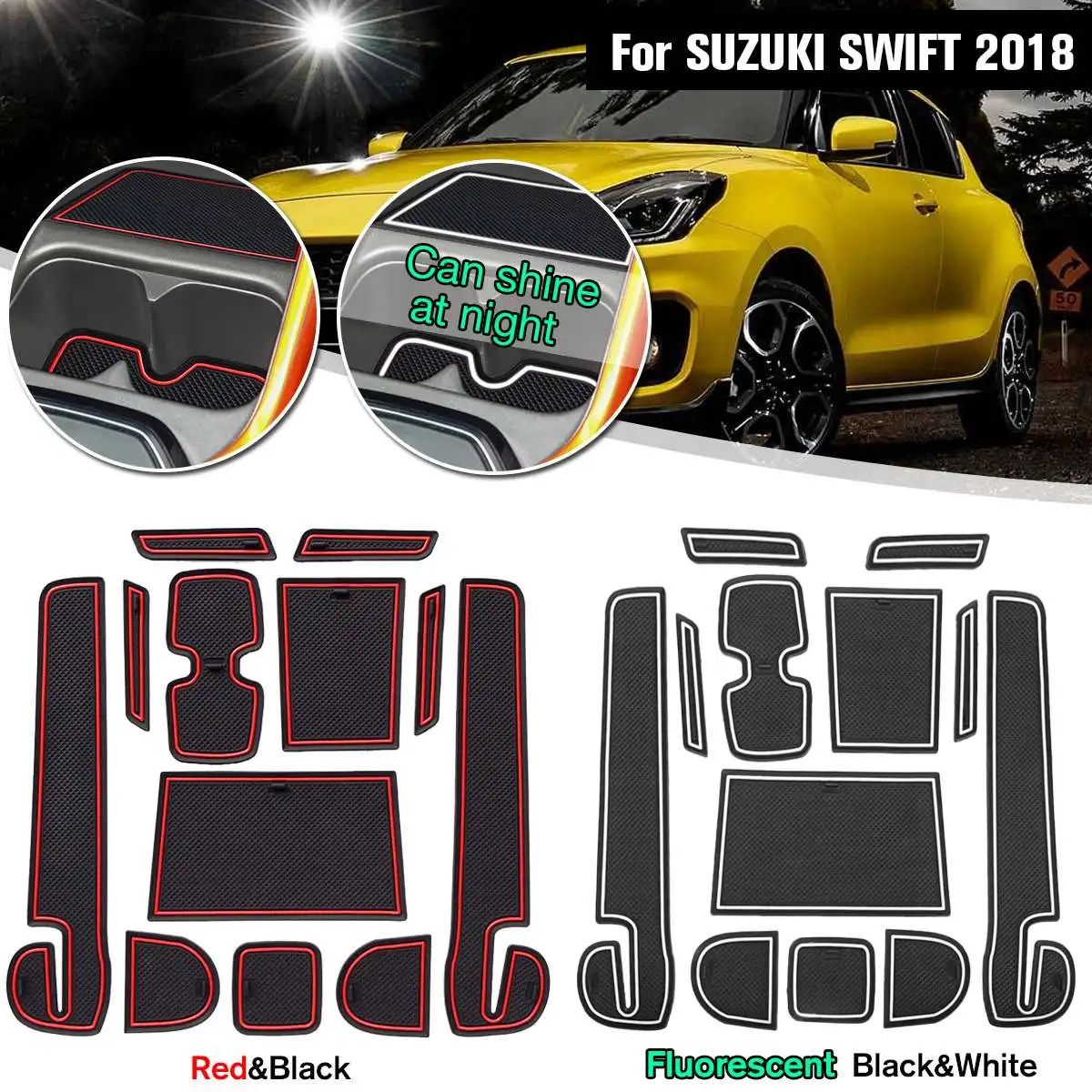 

12Pcs Anti-slip Non-slip Rubber Decorative Cup Holder Sticker Gate Slot Pad Door Groove Mat For SUZUKI SWIFT 2018