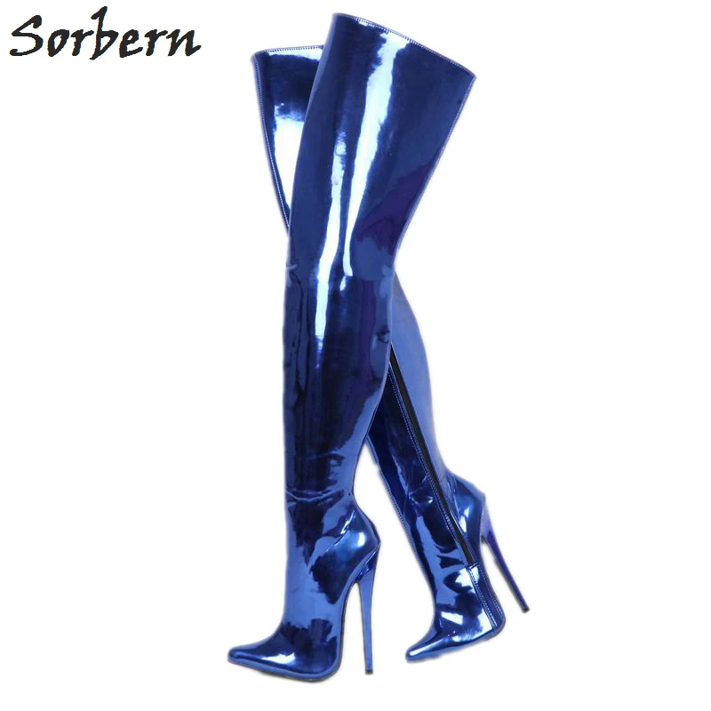 

Sorbern 2019 Women Over Knee Length Boots 18cm High Heels Patent Leather Pointed Toe Ladies Party Boots Botines Mujer