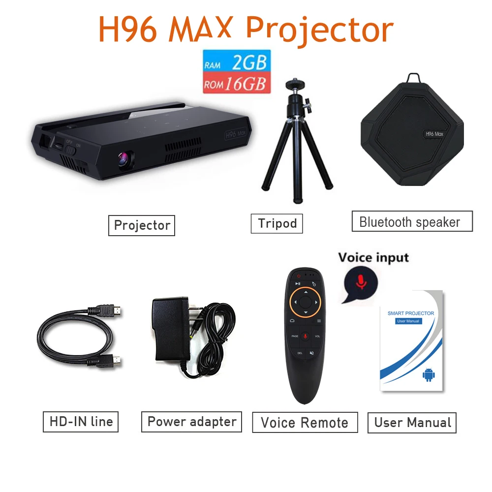 H96 MAX проектор 2G+ 16G Amlogic S912 Bluetooth 4,1 150 люмен Android6.0 vs H96-P dlp Мини проектор android карманный проектор