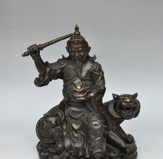 

chinese bronze wealth yuanbao Soldier Generals guangong guanyu ride tiger statue