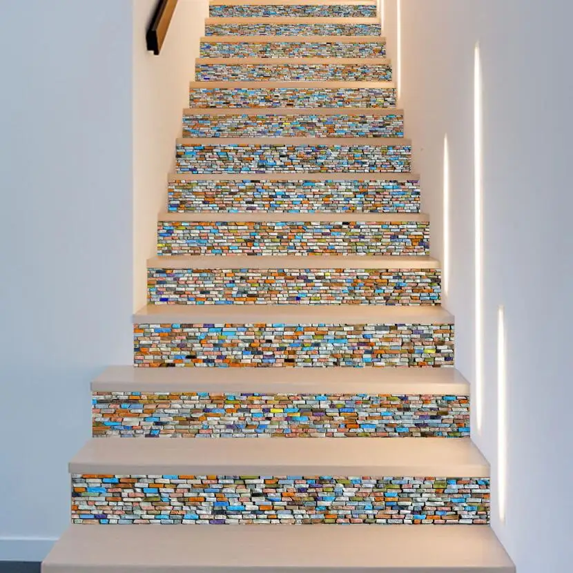 

2019 New Arrival Colorful Stone Stairs Sticker 6 Piece Stair Steps Decoration Mural Stairway Stickers diy Home Decor Poster W106