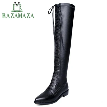 

ZALAVOR Size 34-42 Genuine Leather Woman Flats Boots Zipper Pointed Toe Winter Shoes Women's Over Knee Boots Fashion Botas