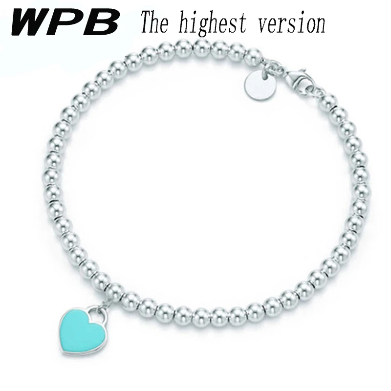 

WPBS925 Sterling Silver Enamel Classic Bead Bracelet Charm Heart Shape Light Blue Bead Bracelet Temperament Female Gift Tiff