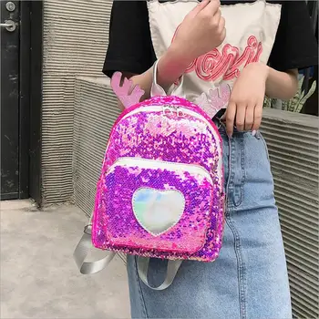 

Heart-Shaped Sequins Travel Backpacks Women with Deer ears Glitter Shoulder School bags for teenage girls Dropshipping mochila