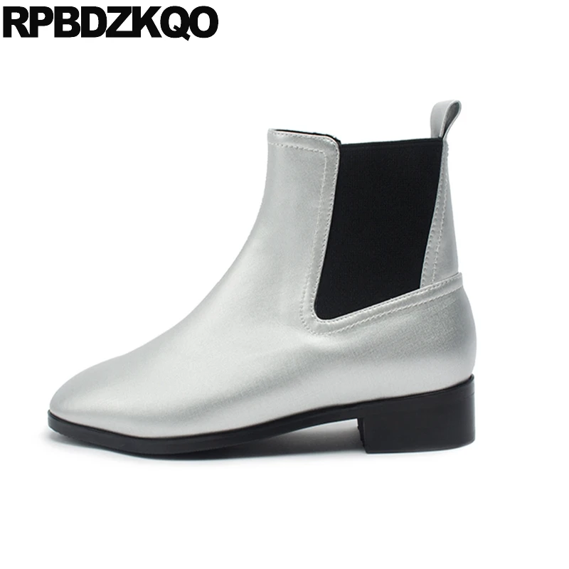 

Ankle Fall Luxury Women Boots 2016 Round Toe Flat 2017 Shoes Booties Autumn Slip On Chelsea Size 34 Silver New Chinese Short