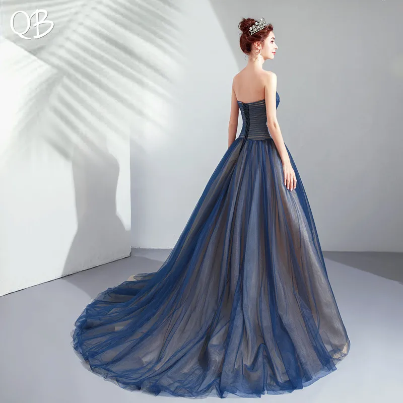 black ball gown Blue Ball Gown Sweetheart Tulle Elegant Formal Simple Evening Dresses 2020 New Fashion Bride Party Prom Dress XK207 petite formal dresses & gowns