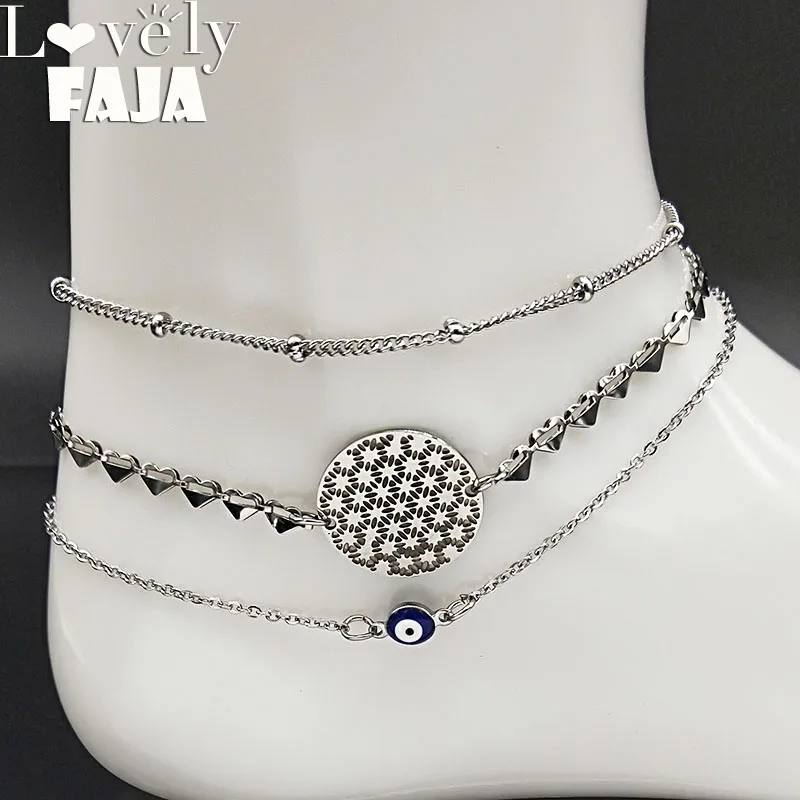 

3PCS 2019 Tree of Life Stainless Steel Foot Bracelet Women Silver Color Boho Anklet Bracelet Jewelry tobilleras mujer A612347B