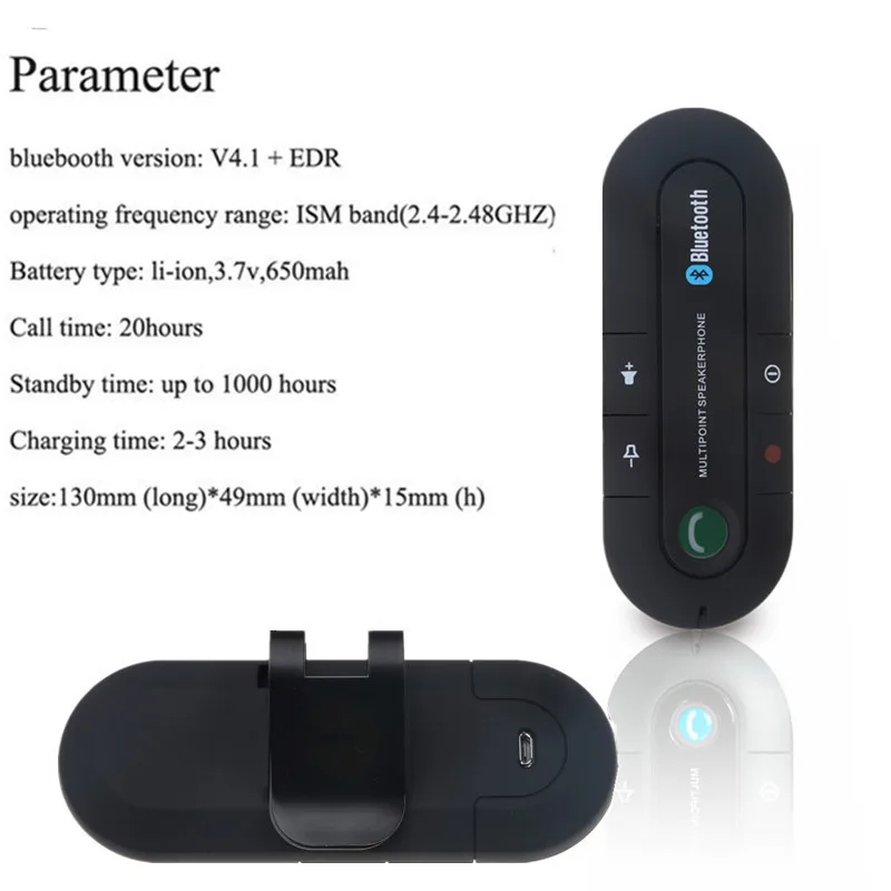 Kebidumei Car Bluetooth 4.1 Multipoint Speakerphone Bass Stereo AUX Car Kit Speaker Handsfree Music Receiver Player