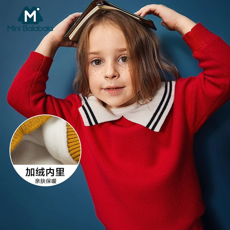 

Mini Balabala New Children Girls Sweater Autumn Winter Knitted Kids Sweaters Ruffles Sleeve Baby Girls Sweaters Tops