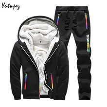 Winter Tracksuit Men Set Sporting Two Pieces Sweatsuits Mens Clothes Printed Thick Hooded Hoodies Jacket + Pants Track Suit Male