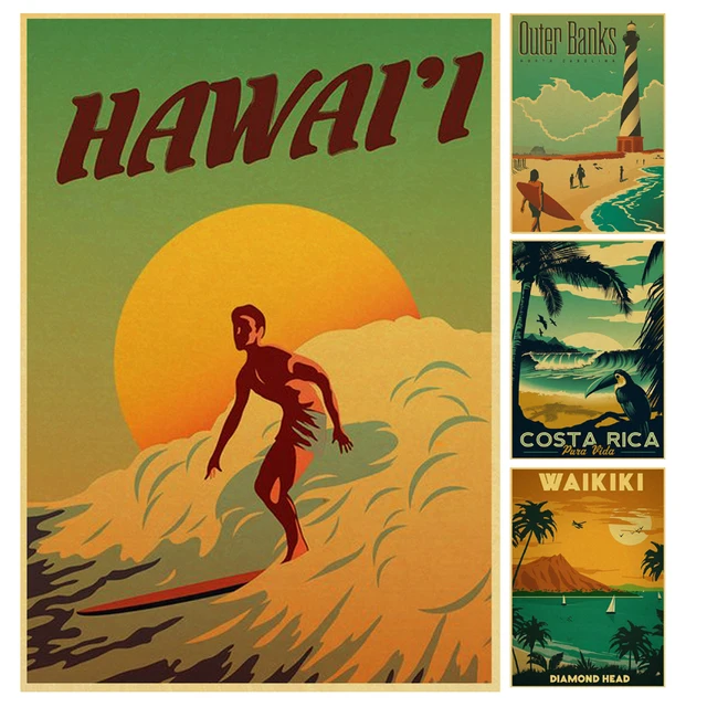 Usa City Vintage Poster Hawaii Napali Design Krafts Paper Retro Usa City Vintage Poster Hawaii Napali Design Krafts Paper Retro Posters Wall Stickers Painting Wallpaper