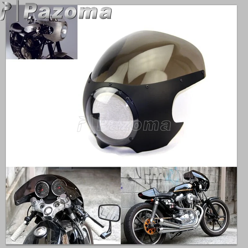 Матовый черный дым Pazoma в стиле Кафе Racer противоударный экран для гоночной фары 5 3/4