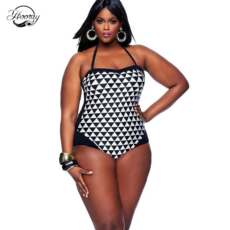 SexeMara Plus Size L XXXL One Piece Swimsuit Print Black Swimwear Hang