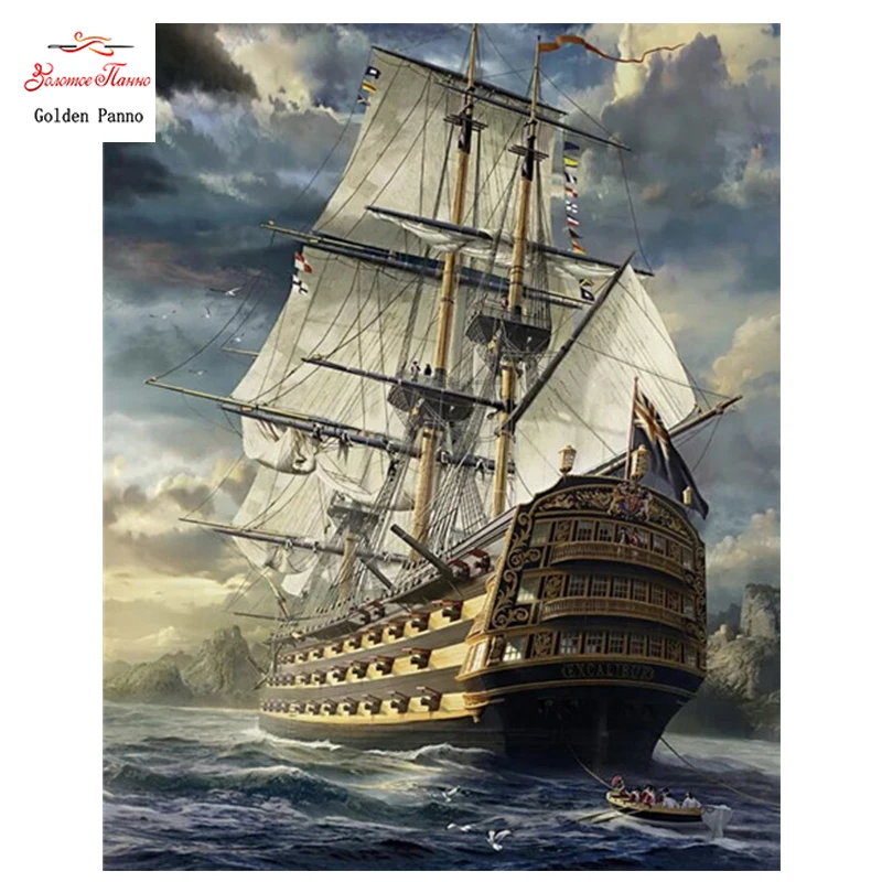 

Golden Panno,Needlework,DIY DMC Cross stitch,Sets For Embroidery kits,Precise unprinted warship Patterns Counted Cross 0504
