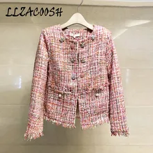 Высокое качество на осень-зиму твидовый пиджак пальто дамы небольшой ароматный Алмазный Кнопка шерстяное пальто-жакет vestidos