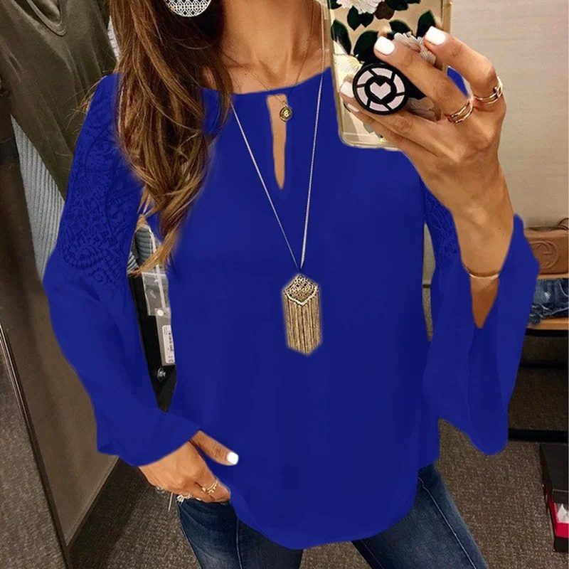 5XL Women Blouses Chiffon Lace Patchwork Flare Sleeve Blusas Work Shirts Womens White Blouse Plus Size Female Autumn Tops 4XL 5XL Women Blouses Chiffon Lace Patchwork Flare Sleeve Blusas Work Shirts Womens White Blouse Plus Size Female Autumn Tops 4XL