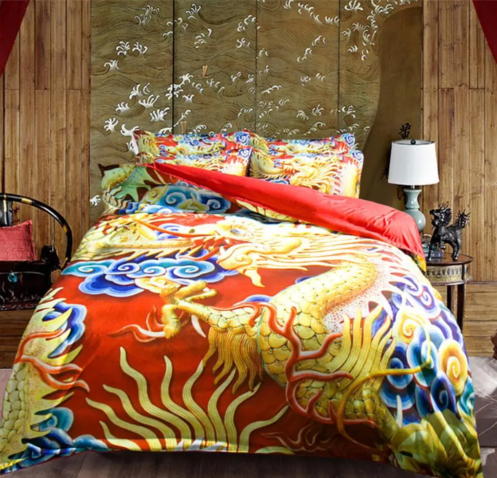 

3d animal China dragon 3/4pcs bedding set without the filler home textile single full queen size free shipping