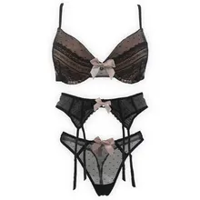 Высококачественный черный кружевной сексуальный тонкий бюстгальтер Thone подвязка пояс 3 шт. комплект для женщин/девочек/леди модное нижнее белье женское нижнее белье