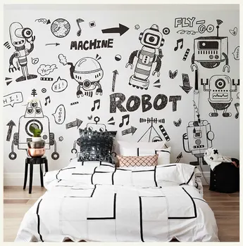 

Hand-painting Cute Robot&Machine 3d Wall Photo Cartoon Mural Wallpaper for Baby Kid Room Large Mural 3d Wall Mural Papel Mural