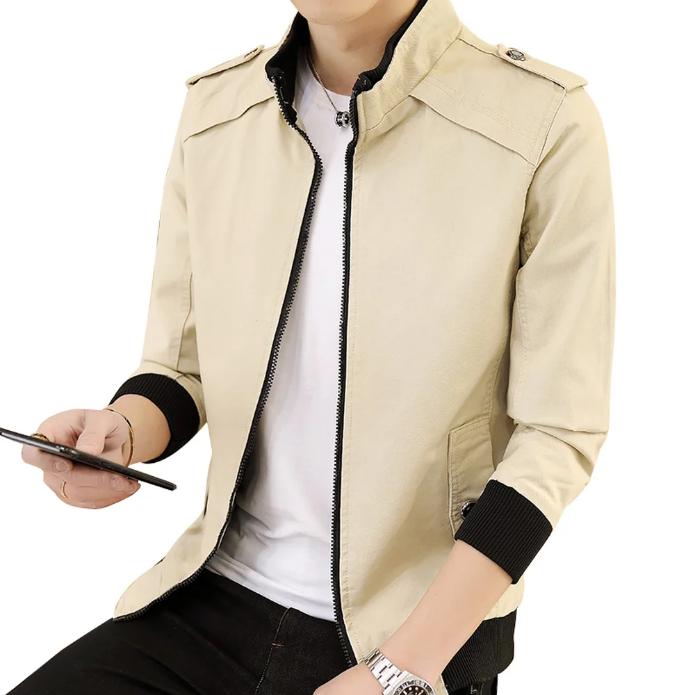 

2018 New Men's Autumn Stand Collar Fashion Casual Coats Washed Cotton Outerwear Male Solid Color Stand Collar Jackets