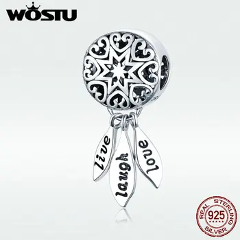 

WOSTU 925 Sterling Silver Live Laugh Love Charms Bead Fit Original Bracelet Necklace PenBNnt Charms For Jewelry Making BKC1128