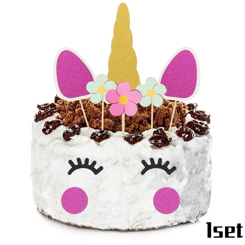 JOY-ENLIFE скатерти для вечеринки в виде единорога, принадлежности для детской вечеринки на день рождения, покрытие для стола, декоративные принадлежности для дня рождения, 100x180 см - Цвет: 1set Cake Topper