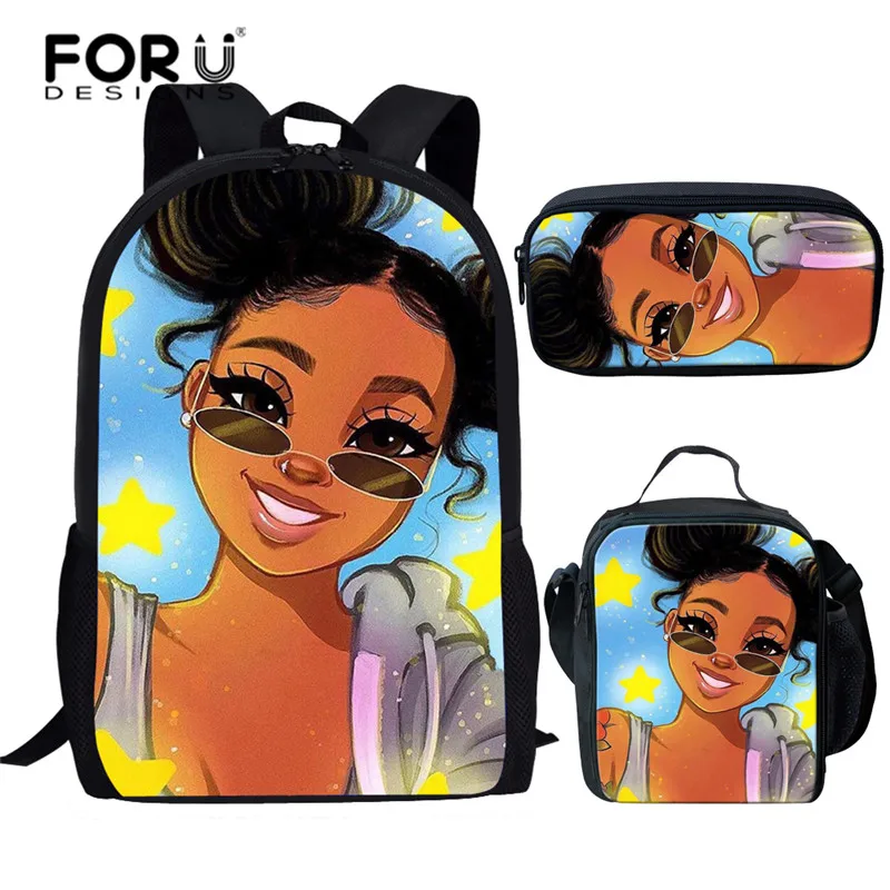 

FORUDESIGNS Women Backpack Black Art African America Girls School Bags Set for Teen Girls Children Book Bag Satchel Mochila