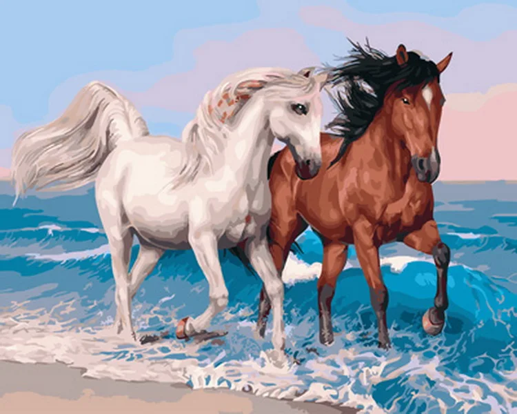 

Frameless painting by numbers paint by number for home decor PBN for living room 4050 two horse