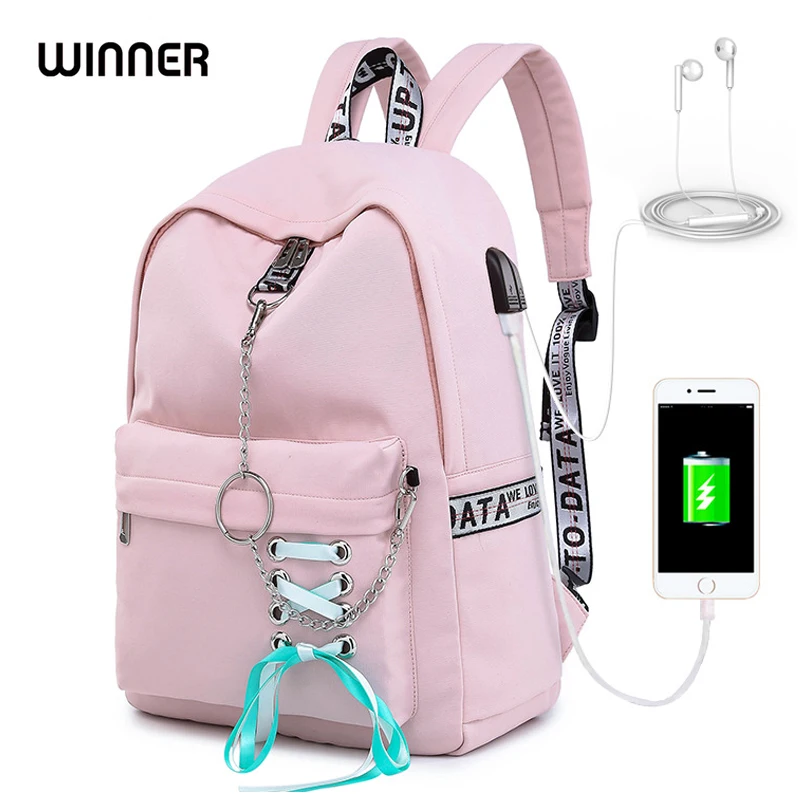 WINNER Fashion Waterproof Women Backpack Anello Travel Knapsack USB