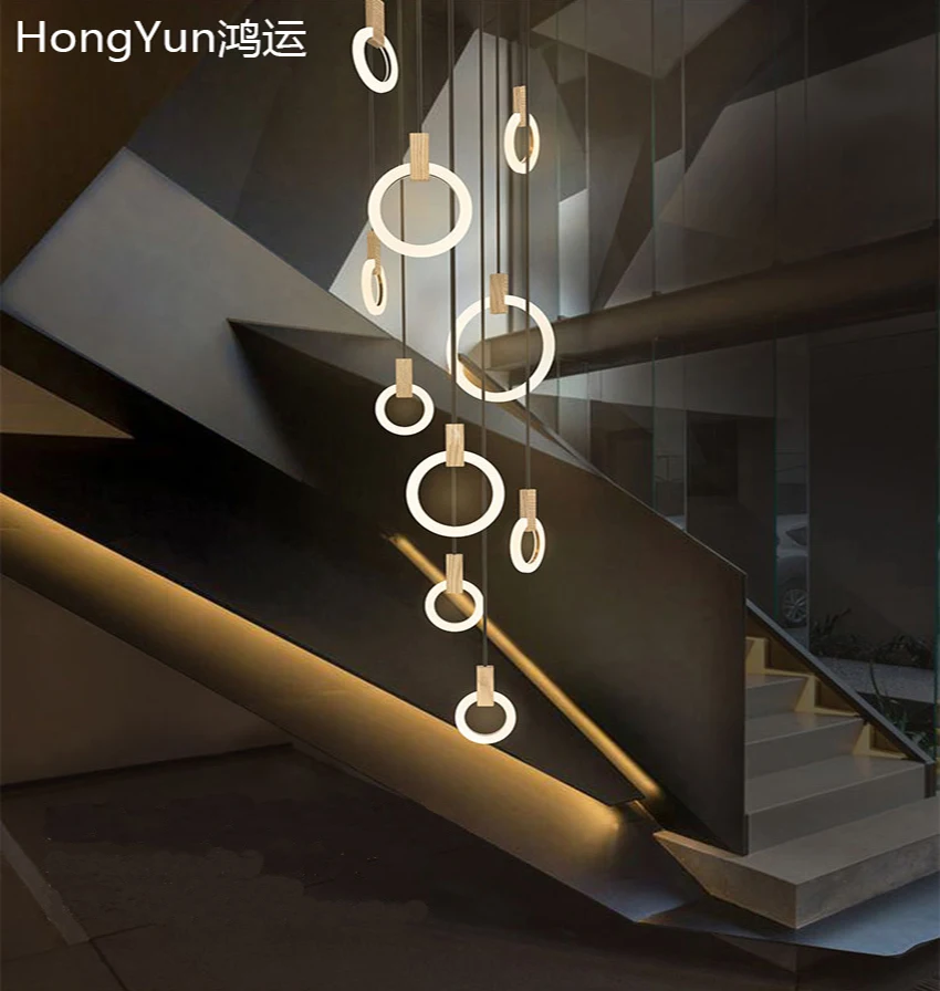 

Stair Lighting Led Chandelier Round Ring Chandelier Hanging Lights Living Room Round Pendant Lamp Revolving Duplex Chandelier