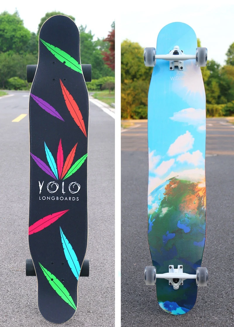 110cm Long Double Rocker Skateboard Flamingo Pattern Marple Longboard