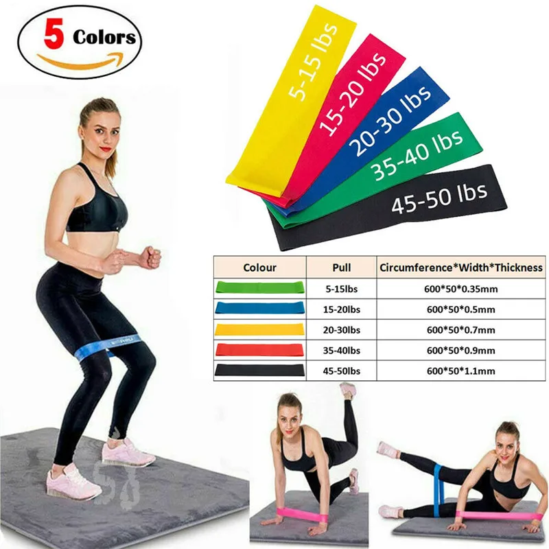 

New Yoga Resistance Bands Loop Set of 5 Exercise Workout Cross Fit Fitness Yoga Booty Bands High Stretchy