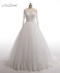 Новое Элегантное кружевное бальное платье Свадебные платья с длинным рукавом Кружева аппликация невесты платья Vestido De Noiva с винтажным