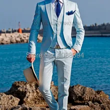 Индивидуальный заказ весна стиль 3 шт Мужские костюмы светло голубой бизнес смокинг для мужчин жениха смокинги Лучший мужской костюм жениха