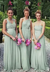 Дешевые 2019 заказ шифон мятно-зелёного цвета длинные платья подружек невесты Vestido De Madrinha к официальная Вечеринка платье Robe Demoiselle D'honneur