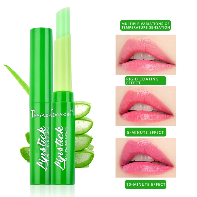 Aloe Lip Gloss Lipstick Temperature Color Change Lip Balm Moisturizing Lipstick Lasting Nourish Protect Lips Care Makeup TSLM2