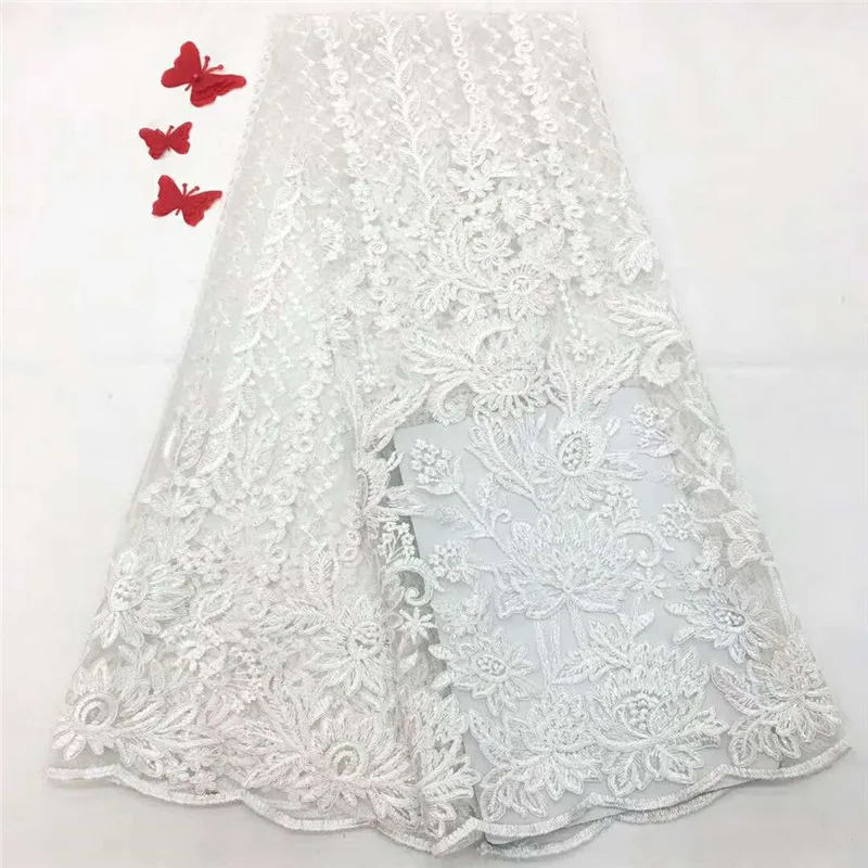 

HFX Sequin Embroidery White Bridal Mesh Tulle Lace High Quality French Net Lace African Lace Fabric For Wedding Dress X1181-1