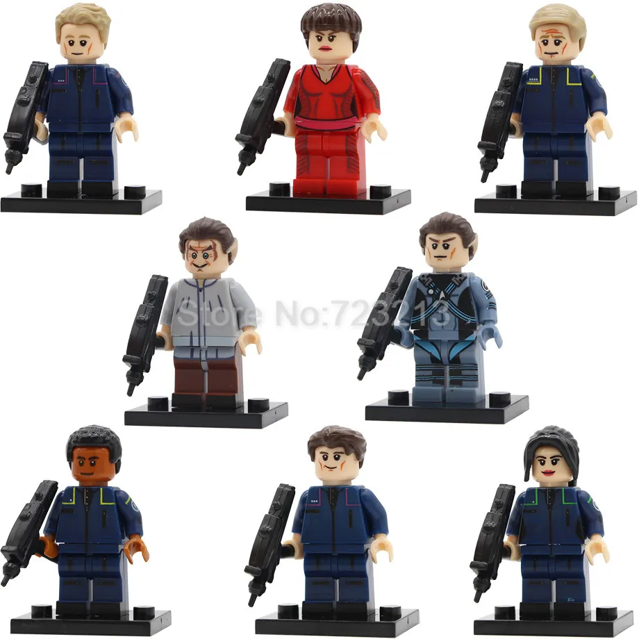 

Star Trek 8pcs/lot Spock TPol Legoingly Figure Set Trip Travis Startrek Enterprise Malcolm Reed Jonathan Building Blocks Toys