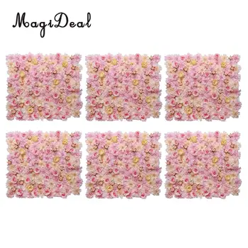 

MagiDeal 6pcs Artificial Flower Wall Panels Wedding Venue Decor Pink Champagne 60 x 40cm