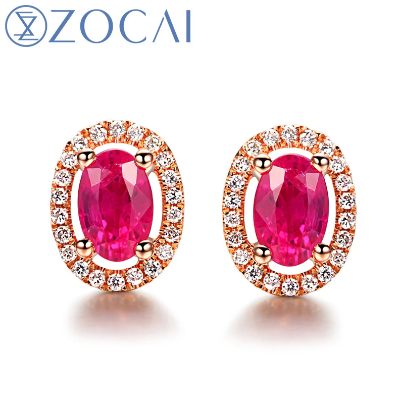 Zocai Oval Shape Genuine Ruby Gemstone 1 0 Ct Certified Stud Zocai Oval Shape Genuine Ruby Gemstone 1 0 Ct Certified Stud Earrings With 15 Diamond 18k Rose Gold Au750 E00569 In From Jewelry