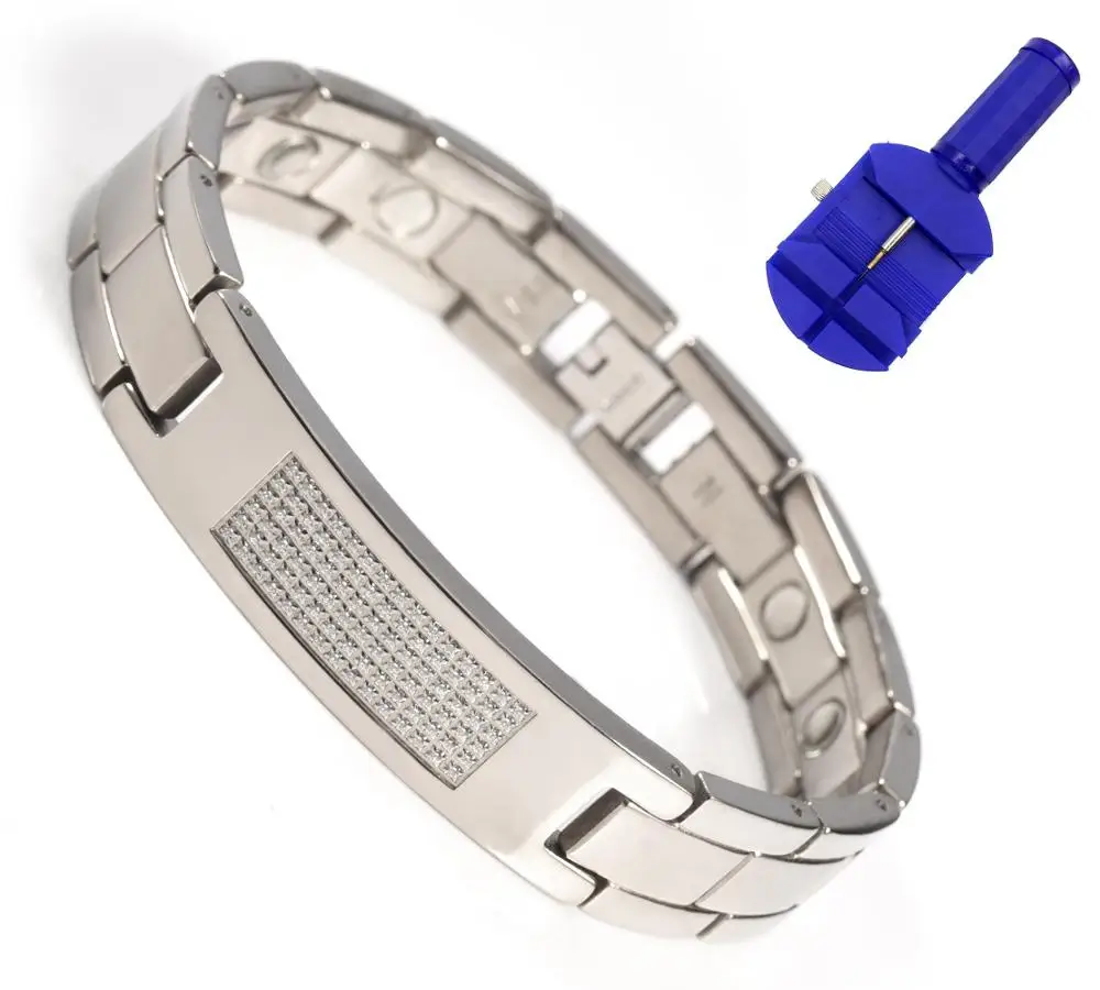 Wollet ювелирные изделия титановый магнитный браслет для мужчин CZ камень здоровья энергии Твердые Германий инфракрасные магниты дизайн - Окраска металла: With Adjustor