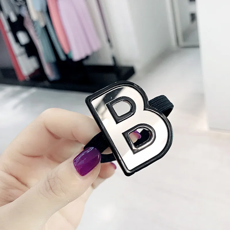 Корейские милые красочные большие буквы A и B эластичные резинки для волос для модных женщин Девушка аксессуары для волос, резинки конский хвост держатель - Цвет: Black B