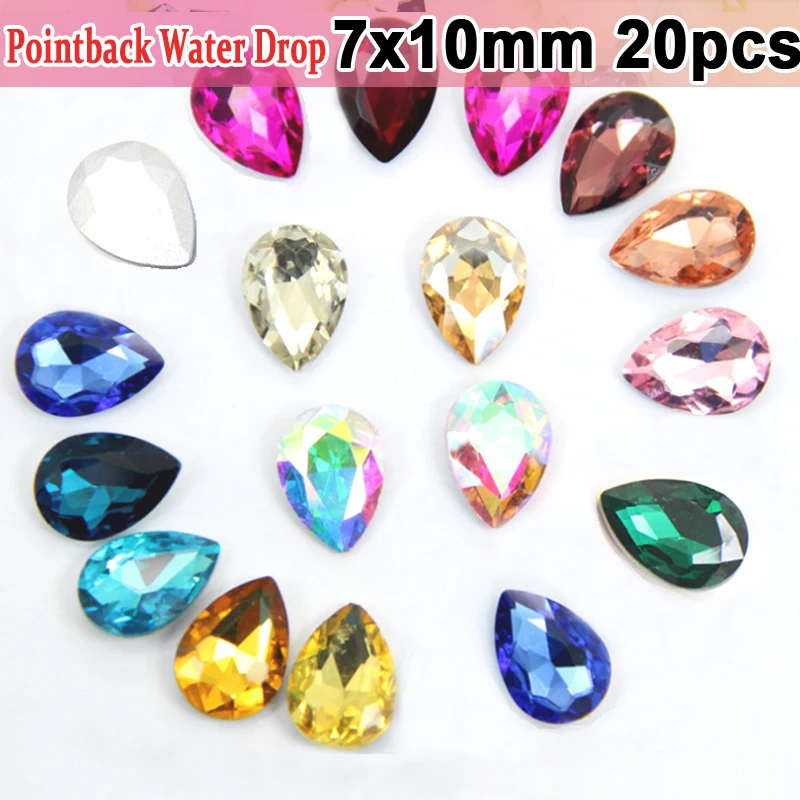 Evening Dress Decorations Crystals Pointback 7x10mm Teardrop Glue On