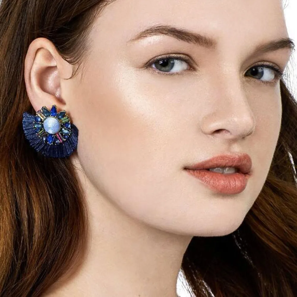 

Rhinestone Stone Earrings Handmade Women Tassel Bohemian Statement Luxury Long Crystal Earring Geometric Fringe Big Ethnic Hot